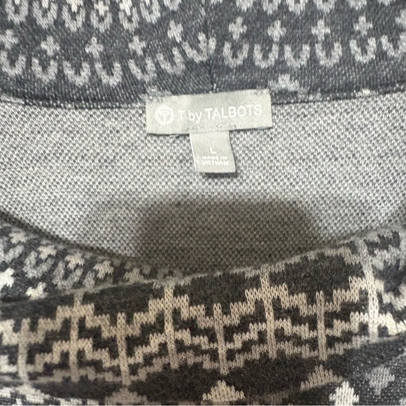 T by Talbots grey, black, and white Fair Isle print longline cowl neck sweater - Picture 4 of 10